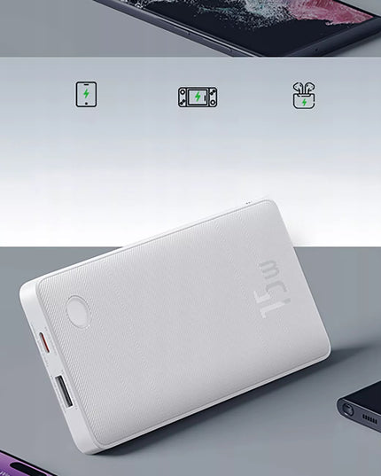 BASEUS 10000 mAh išorinė baterija (powerbank) USB-C USB-A 15W saugi + USB-A USB-C laidas