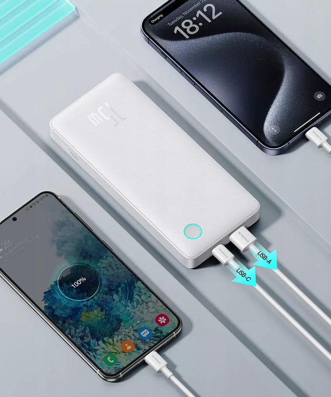 BASEUS 10000 mAh išorinė baterija (powerbank) USB-C USB-A 15W saugi + USB-A USB-C laidas