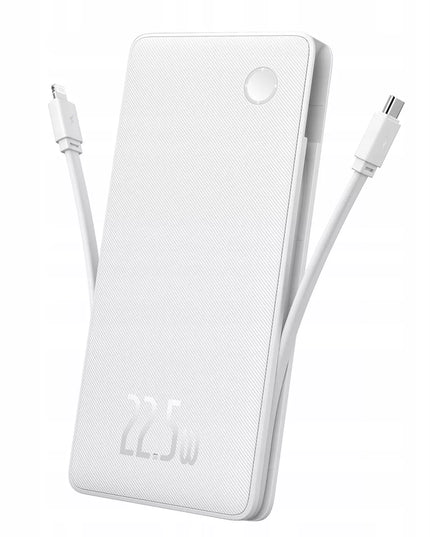 BASEUS išorinė baterija 10000mAh 22,5W su USB-C ir Lightning laidais, skirta iPhone ir Android