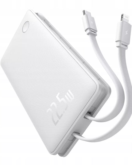BASEUS išorinė baterija 10000mAh 22,5W su USB-C ir Lightning laidais, skirta iPhone ir Android
