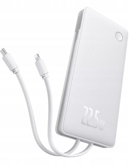 BASEUS išorinė baterija 10000mAh 22,5W su USB-C ir Lightning laidais, skirta iPhone ir Android