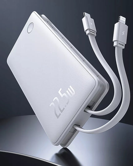 BASEUS išorinė baterija 10000mAh 22,5W su USB-C ir Lightning laidais, skirta iPhone ir Android