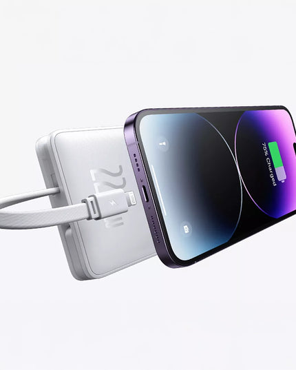 BASEUS išorinė baterija 10000mAh 22,5W su USB-C ir Lightning laidais, skirta iPhone ir Android