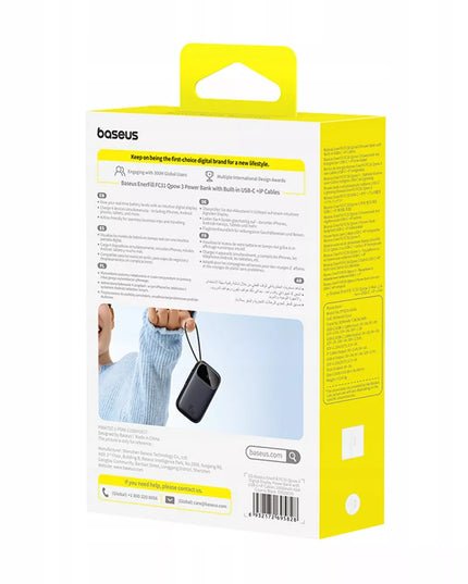 BASEUS išorinė baterija 10000 mAh 45 W USB su laidais USB-C ir LIGHTNING