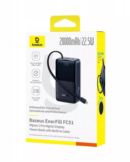 BASEUS 20000 mAh 22.5W nešiojamas įkroviklis su USB-C laidu BIPOW PRO