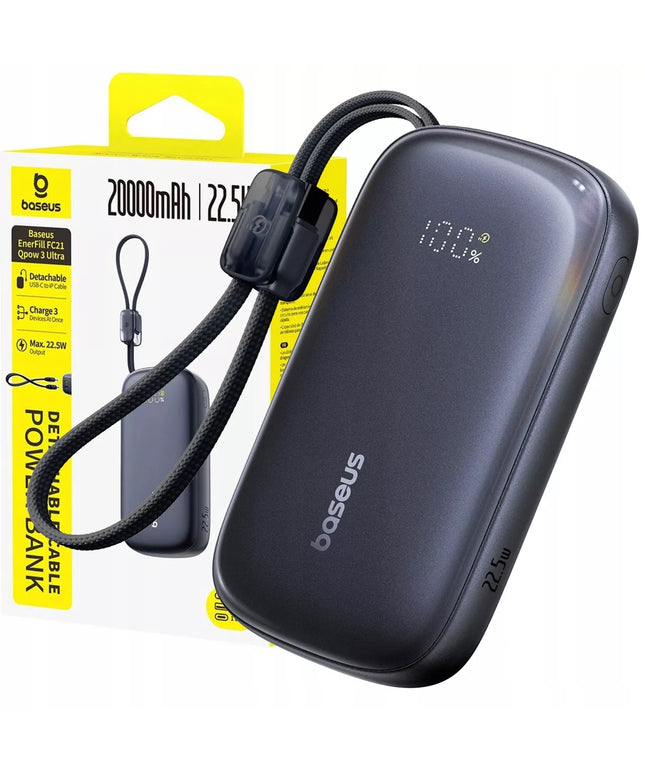 BASEUS išorinė baterija 20000 mAh 22.5W USB-C USB-A LIGHTNING skirta IPHONE ir ANDROID