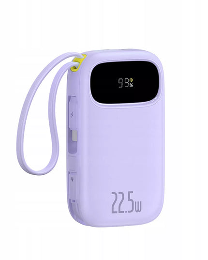 BASEUS išorinė baterija 20000 mAh 22.5W USB-C USB-A su įmontuotais USB-C ir Lightning kabeliais