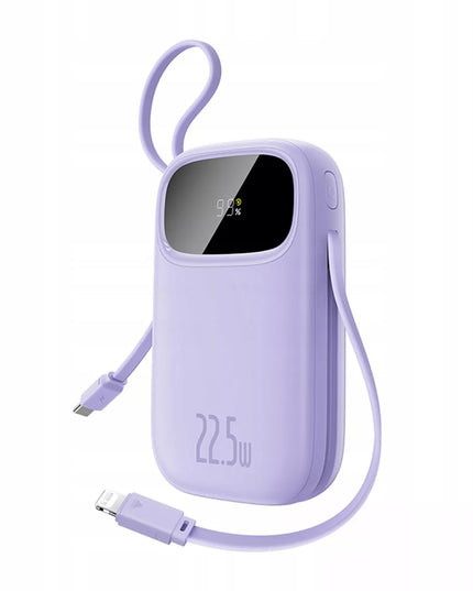 BASEUS išorinė baterija 20000 mAh 22.5W USB-C USB-A su įmontuotais USB-C ir Lightning kabeliais