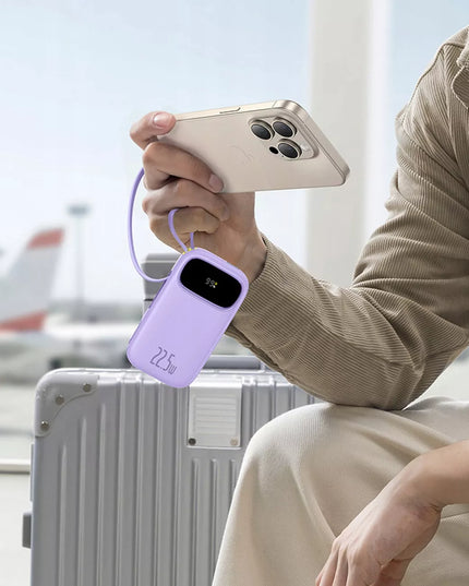 BASEUS išorinė baterija 20000 mAh 22.5W USB-C USB-A su įmontuotais USB-C ir Lightning kabeliais