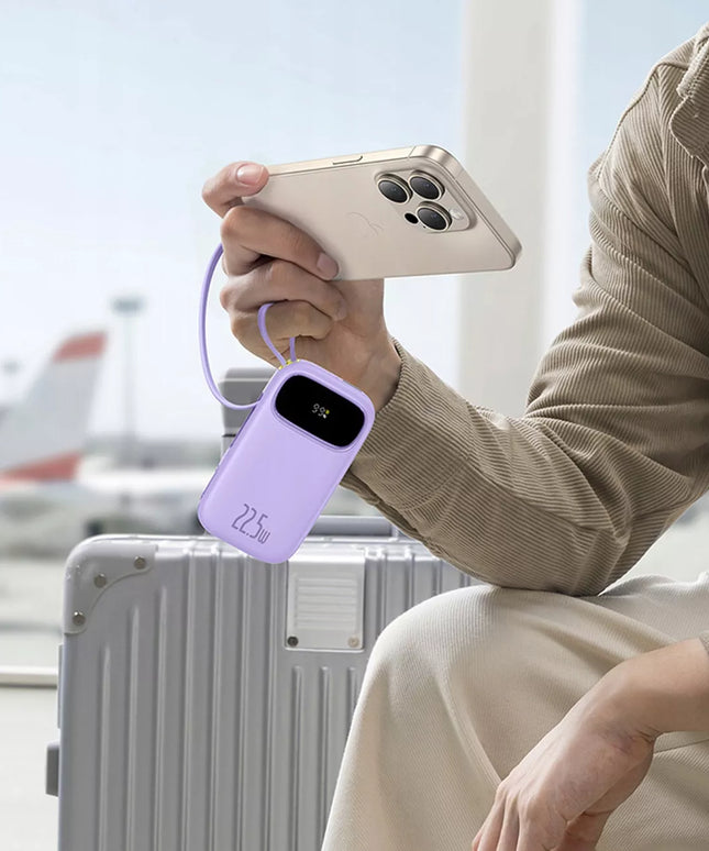 BASEUS išorinė baterija 20000 mAh 22.5W USB-C USB-A su įmontuotais USB-C ir Lightning kabeliais
