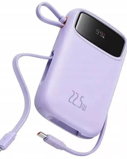 BASEUS išorinė baterija 20000 mAh 22.5W USB-C USB-A su įmontuotais USB-C ir Lightning kabeliais