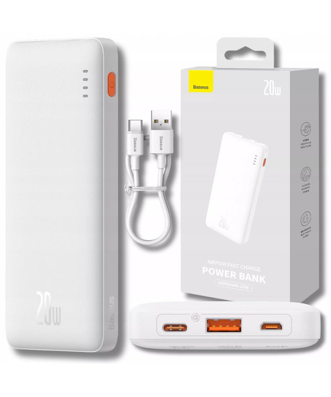 BASEUS 20W 10000mAh galios bankas su greituoju įkrovimu Airpow USB kabelis USB-C