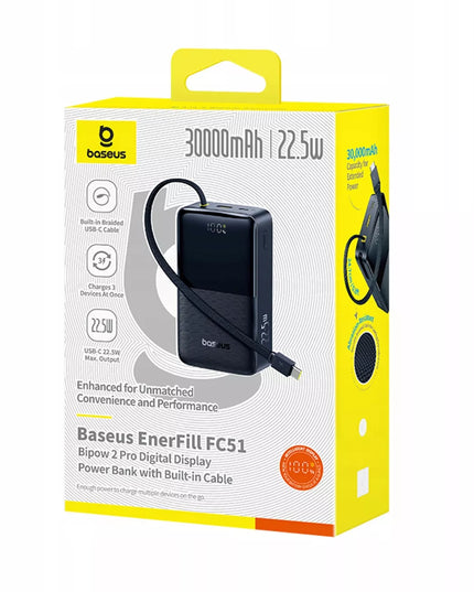 BASEUS išorinė baterija 30000 mAh 22.5W greitas įkrovimas USB-A USB-C + USB-C laidas