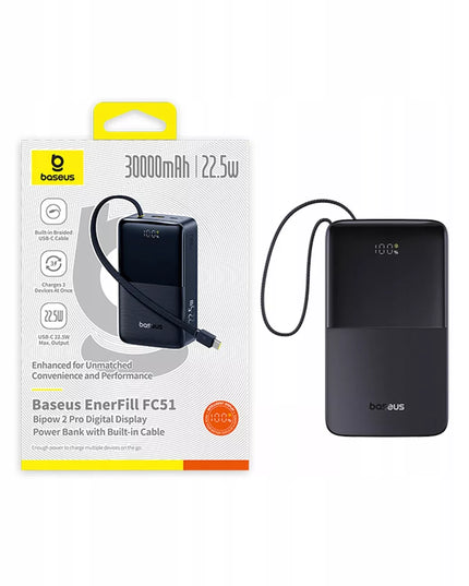 BASEUS išorinė baterija 30000 mAh 22.5W greitas įkrovimas USB-A USB-C + USB-C laidas