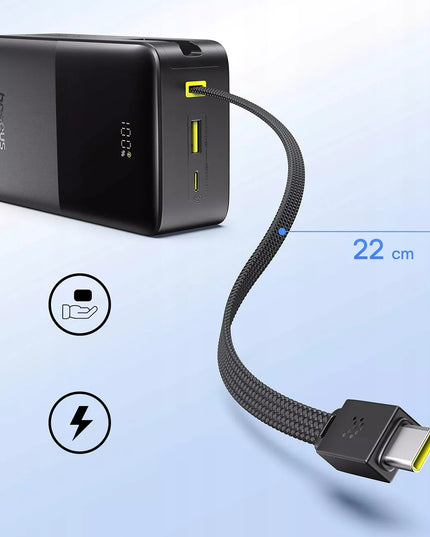 BASEUS išorinė baterija 30000 mAh 22.5W greitas įkrovimas USB-A USB-C + USB-C laidas