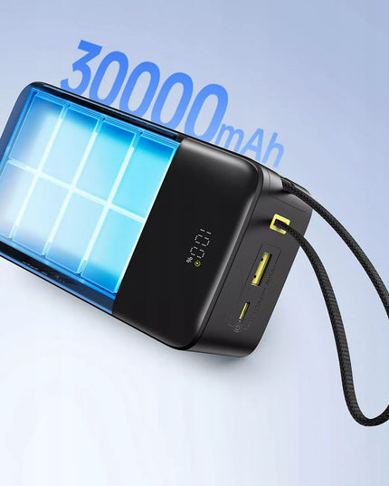 BASEUS išorinė baterija 30000 mAh 22.5W greitas įkrovimas USB-A USB-C + USB-C laidas