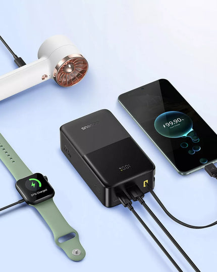 BASEUS išorinė baterija 30000 mAh 22.5W greitas įkrovimas USB-A USB-C + USB-C laidas