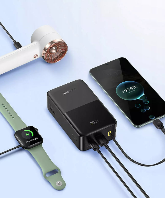 BASEUS išorinė baterija 30000 mAh 22.5W greitas įkrovimas USB-A USB-C + USB-C laidas