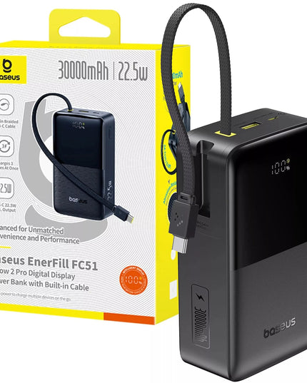 BASEUS išorinė baterija 30000 mAh 22.5W greitas įkrovimas USB-A USB-C + USB-C laidas