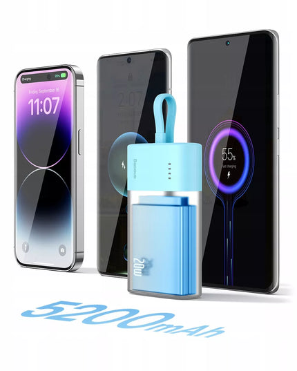 BASEUS 5200mAh 20W galios išorinė baterija su integruotu Lightning laidu
