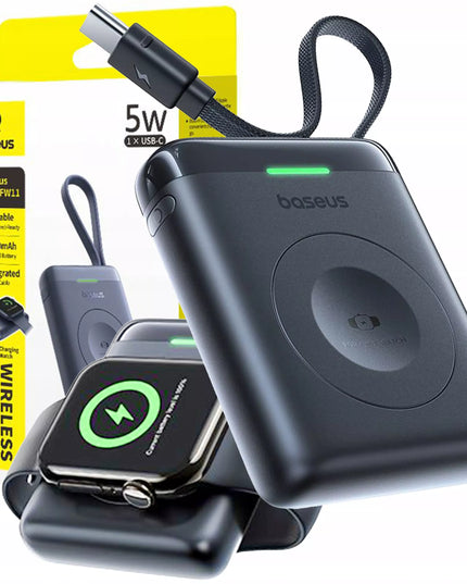 Baseus 5W išorinė baterija skirta Watch 1-10, SE, SE 2, Ultra, Ultra 2 su USB-C laidu