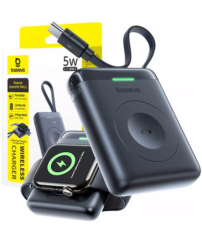 Baseus 5W išorinė baterija skirta Watch 1-10, SE, SE 2, Ultra, Ultra 2 su USB-C laidu