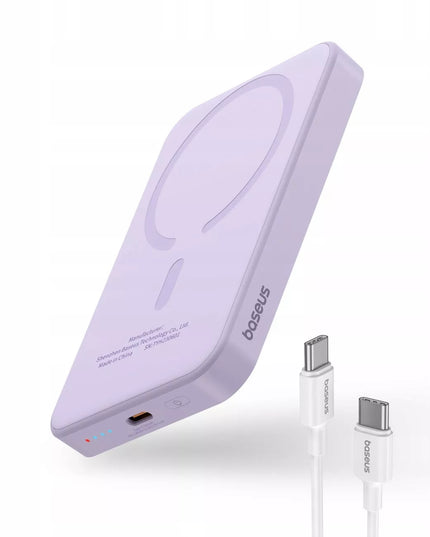 BASEUS INDUKCINIS IŠORINIS BATERIJŲ ĮKROVIKLIS 5000mAh 20W GREITAS MAGSAFE + LAIDAS LĖKTUVAMS
