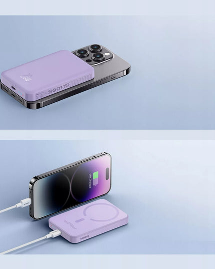 BASEUS INDUKCINIS IŠORINIS BATERIJŲ ĮKROVIKLIS 5000mAh 20W GREITAS MAGSAFE + LAIDAS LĖKTUVAMS