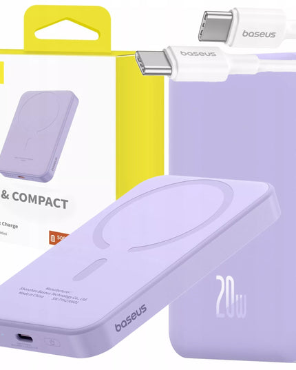 BASEUS INDUKCINIS IŠORINIS BATERIJŲ ĮKROVIKLIS 5000mAh 20W GREITAS MAGSAFE + LAIDAS LĖKTUVAMS