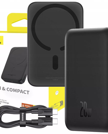 BASEUS indukcinis magnetinis išorinis akumuliatorius 6000 mAh 20W USB-C belaidis ir laidinis