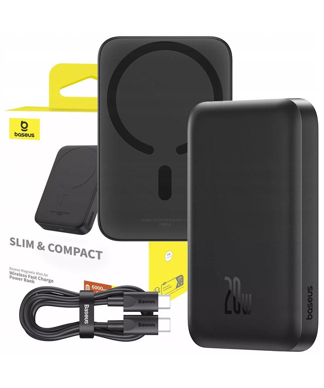 BASEUS indukcinis magnetinis išorinis akumuliatorius 6000 mAh 20W USB-C belaidis ir laidinis