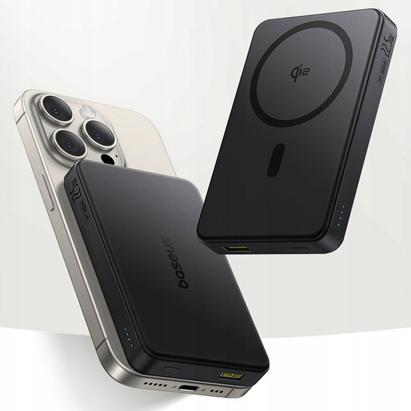 Indukcinis maitinimo blokelis su MagSafe BASEUS 10000mAh Qi2 22.5W USB-C USB + Kabelis