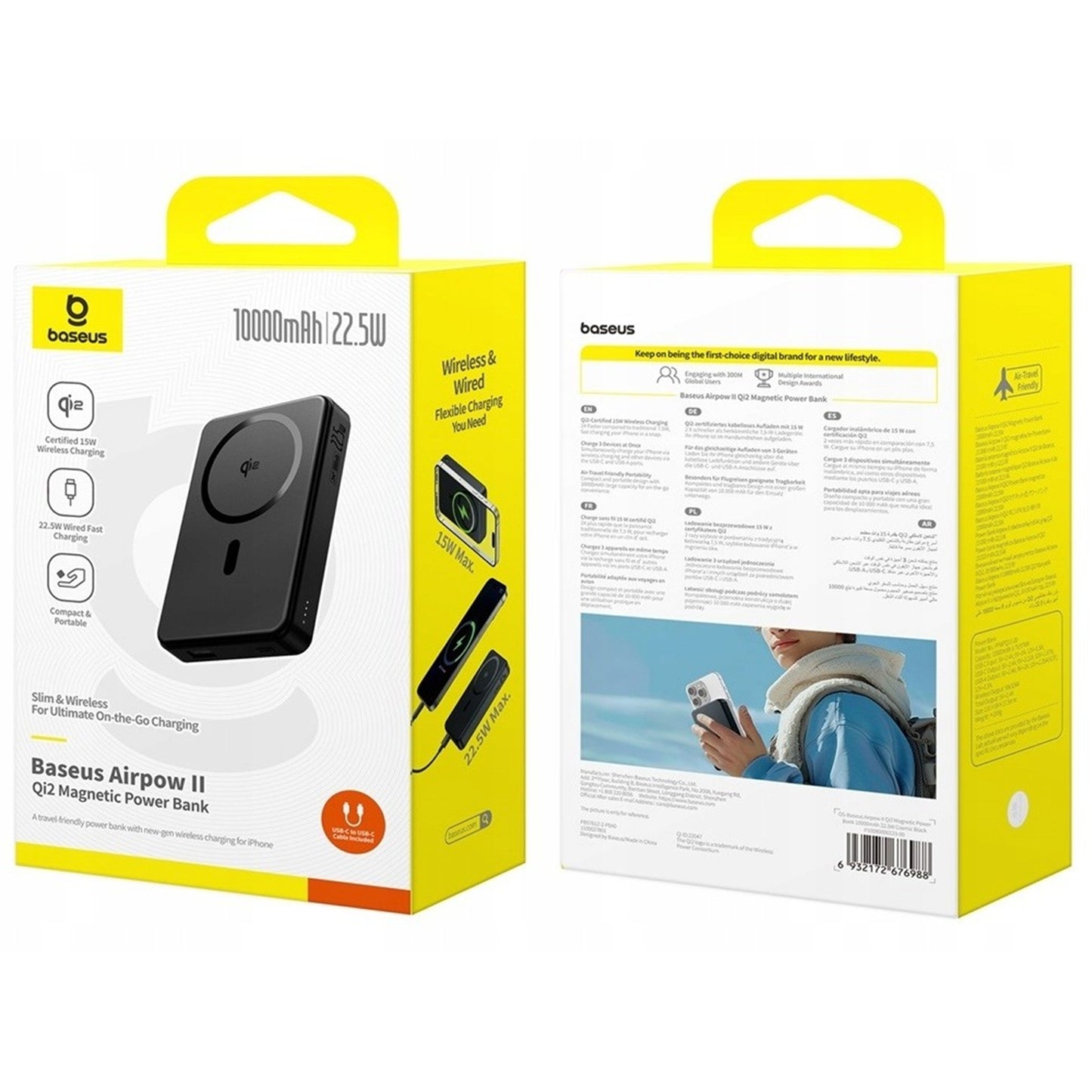 Indukcinis maitinimo blokelis su MagSafe BASEUS 10000mAh Qi2 22.5W USB-C USB + Kabelis