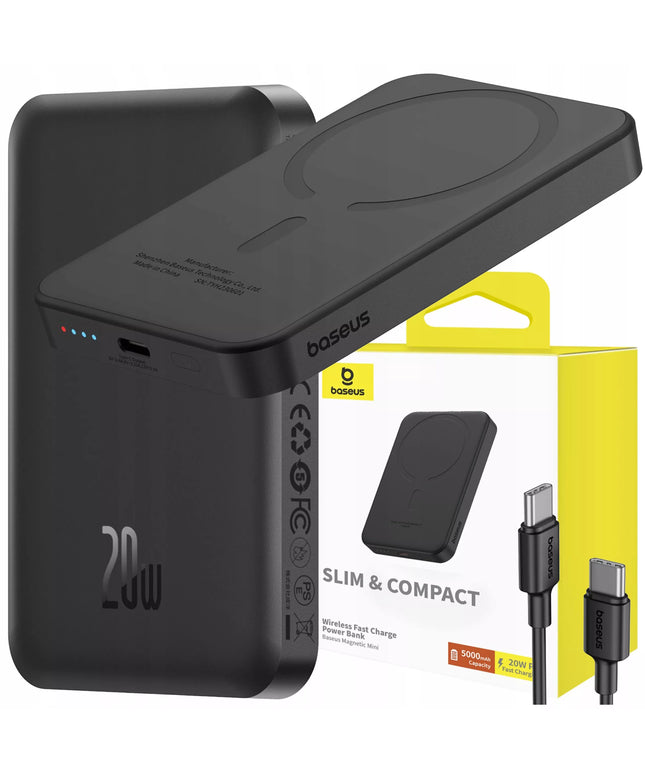 BASEUS mini indukcinis „Powerbank“ su „MagSafe“, 5000 mAh, 20 W, magnetinis su laidu