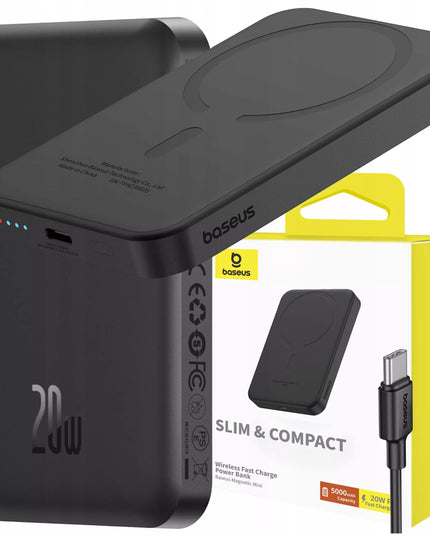 BASEUS mini indukcinis „Powerbank“ su „MagSafe“, 5000 mAh, 20 W, magnetinis su laidu