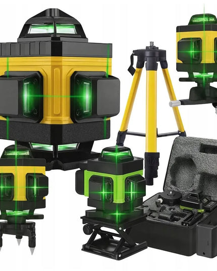 4D 360° lazerinis nivelyras, 16 linijų, kryžminis lazeris su stovu