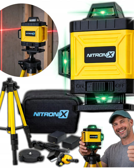 4D 360° lazerinis nivelyras, 16 linijų, kryžminis lazeris su stovu