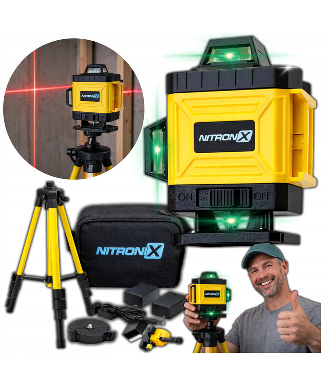 4D 360° lazerinis nivelyras, 16 linijų, kryžminis lazeris su stovu