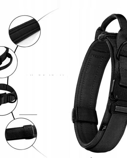 PROFESIONALI TAKTINĖ ŠUNŲ ANTKAKLIS SU METALINE SAGTĖ, TVIRTAS PAVADĖLIS 34-44 CM M