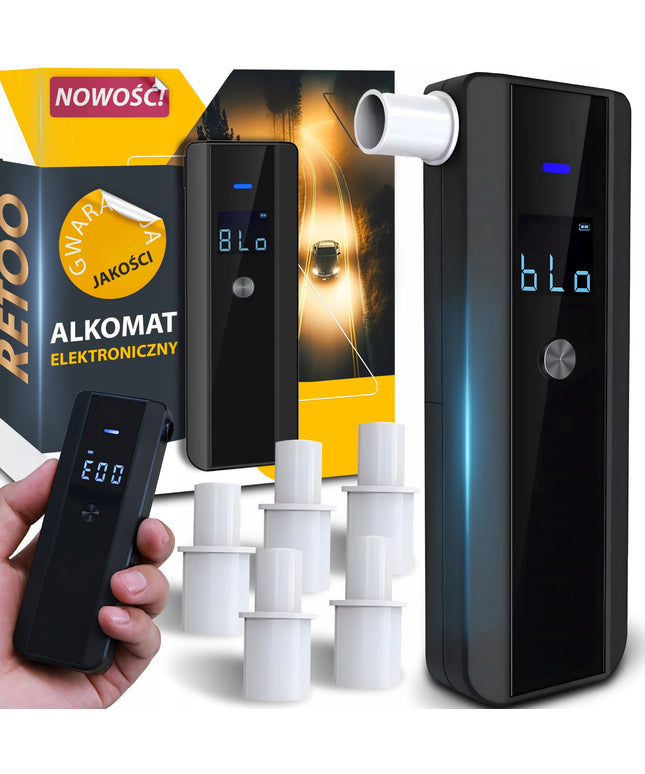 PROFESIONALUS ELEKTRONINIS ALKOMATAS TIKSLUS KALIBRAVIMAS + 5X PUČIAMIEJI PRIPARTUVAI