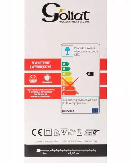 PROGRAMUOJAMOS 1000 LED kalėdinės lemputės Goliat, ilgos, skirtos naudoti lauke