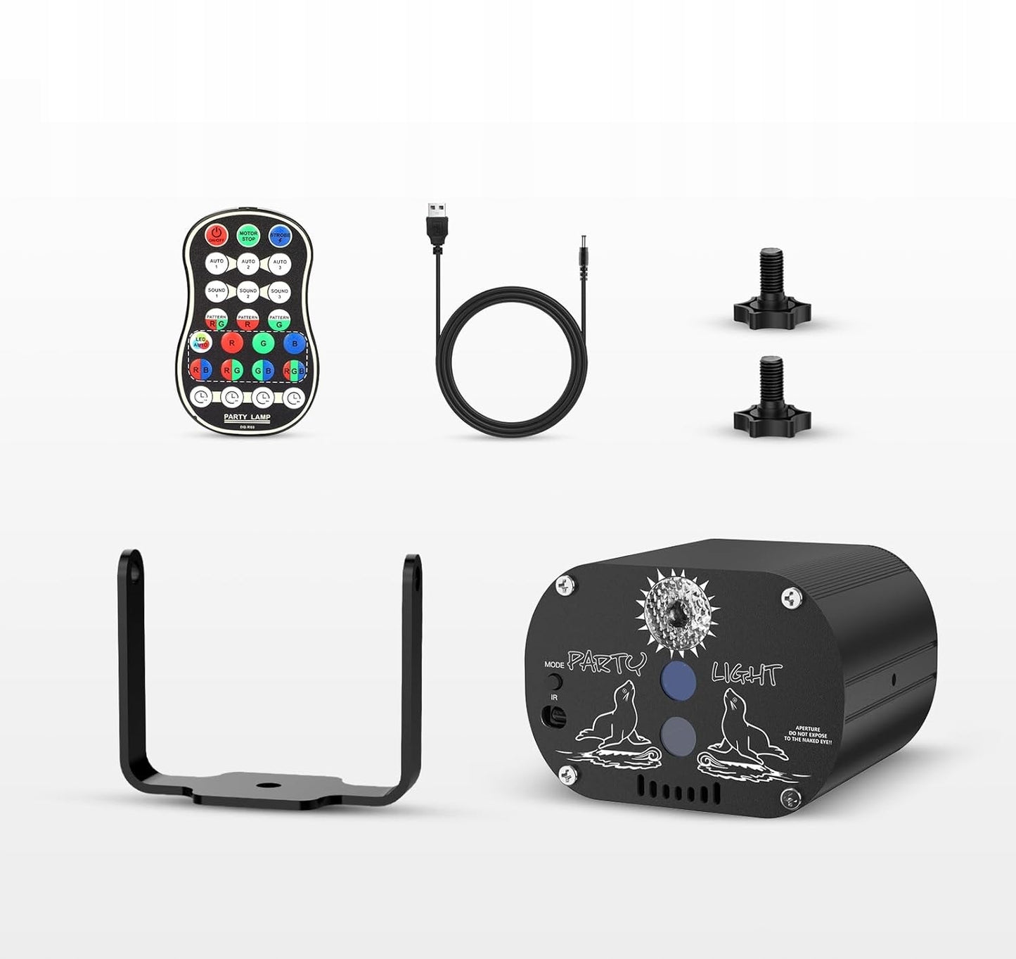 Spalvotas lazerinis diskotekos rutulys su nuotolinio valdymo pulteliu ir 2 baterijomis