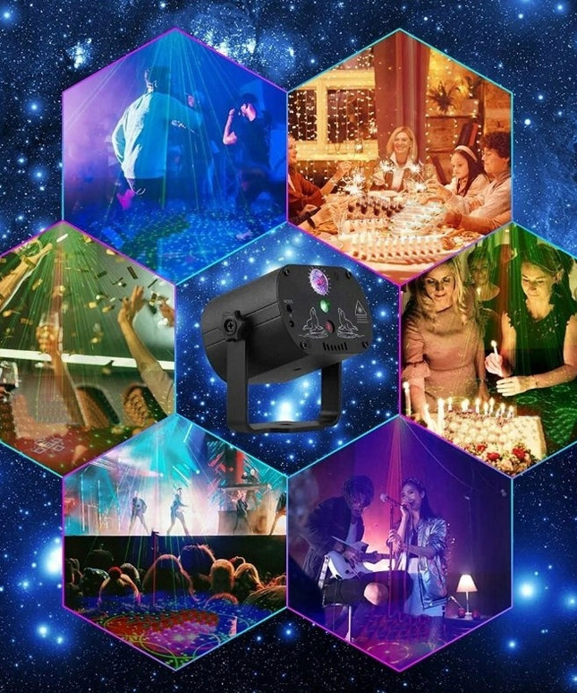 Spalvotas lazerinis diskotekos rutulys su nuotolinio valdymo pulteliu ir 2 baterijomis