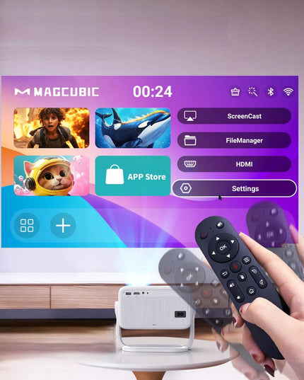 Magcubic L018 4K projektorius, 1080p, Android TV, WiFi, Bluetooth garsiakalbis, 150 colių LED