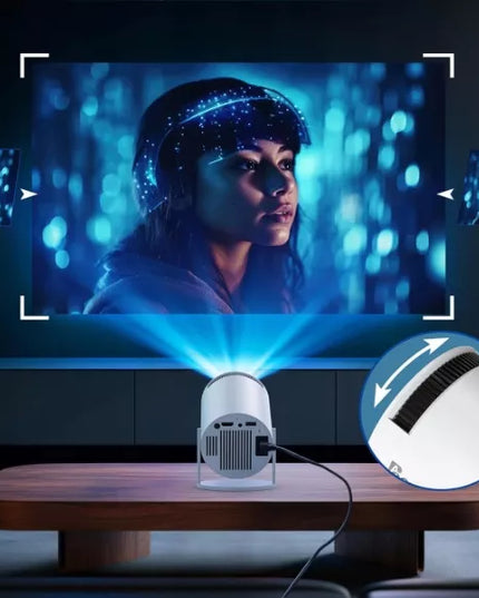 Nešiojamas „Heelly“ projektorius „Android TV“, „Wi-Fi“, „Full HD“, su pasukamu garsiakalbiu