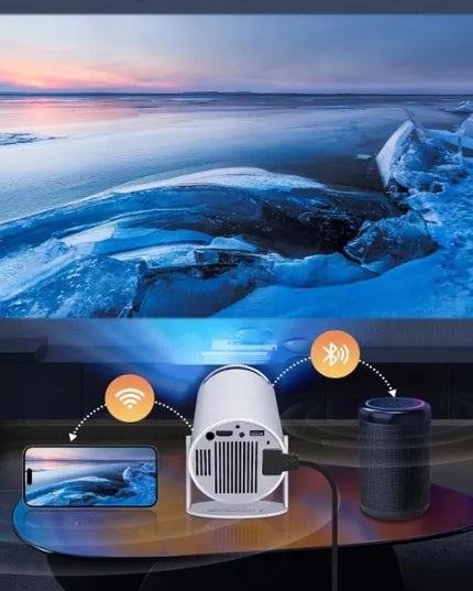 Nešiojamas „Heelly“ projektorius „Android TV“, „Wi-Fi“, „Full HD“, su pasukamu garsiakalbiu