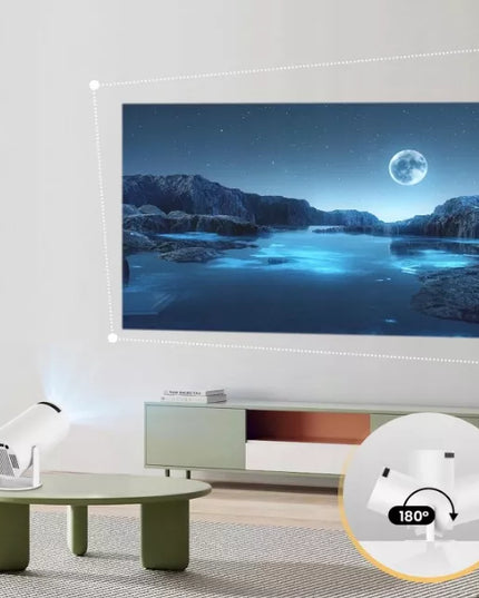 Nešiojamas „Heelly“ projektorius „Android TV“, „Wi-Fi“, „Full HD“, su pasukamu garsiakalbiu
