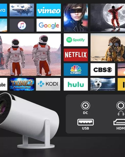 Nešiojamas „Heelly“ projektorius „Android TV“, „Wi-Fi“, „Full HD“, su pasukamu garsiakalbiu