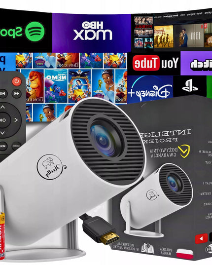 Nešiojamas „Heelly“ projektorius „Android TV“, „Wi-Fi“, „Full HD“, su pasukamu garsiakalbiu