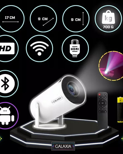 Mini nešiojamas projektorius GALAXIA HY300, Android, LED, Wi-Fi, Full HD, Smart TV